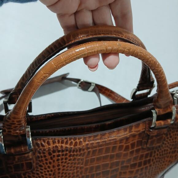 Franklin Covey Croc Embossed Leather Briefcase Laptop Bag Brown Satchel Tote - Picture 8 of 16